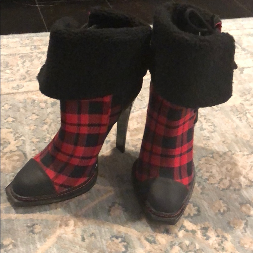 GX by Gwen STefani red and black plaid booties